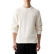 CALVIN KLEIN JEANS CLSC CTTN WFL CRWNK SWTR 9GG ΜΠΛΟΥΖΑ ΠΛΕΚΤΗ ΑΝΔΡΙΚΗ OFF WHITE