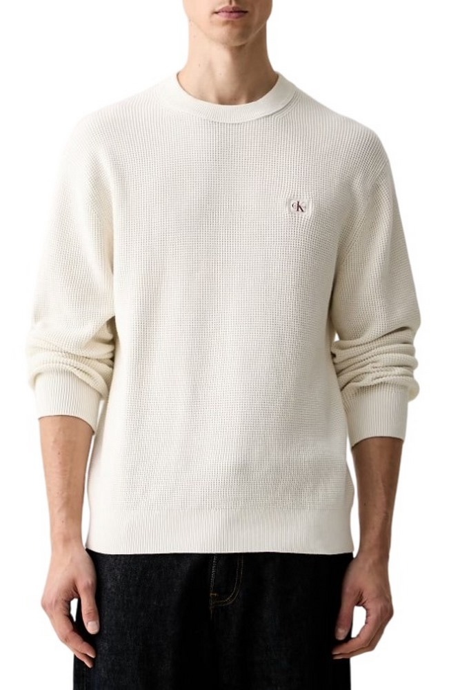 CALVIN KLEIN JEANS CLSC CTTN WFL CRWNK SWTR 9GG ΜΠΛΟΥΖΑ ΠΛΕΚΤΗ ΑΝΔΡΙΚΗ OFF WHITE