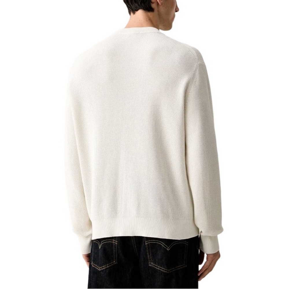 CALVIN KLEIN JEANS CLSC CTTN WFL CRWNK SWTR 9GG ΜΠΛΟΥΖΑ ΠΛΕΚΤΗ ΑΝΔΡΙΚΗ OFF WHITE