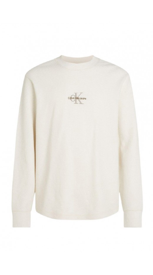 CALVIN KLEIN JEANS MONOLOGO WAFFLE LS TEE ΜΠΛΟΥΖΑ  ΑΝΔΡΙΚΗ IVORY