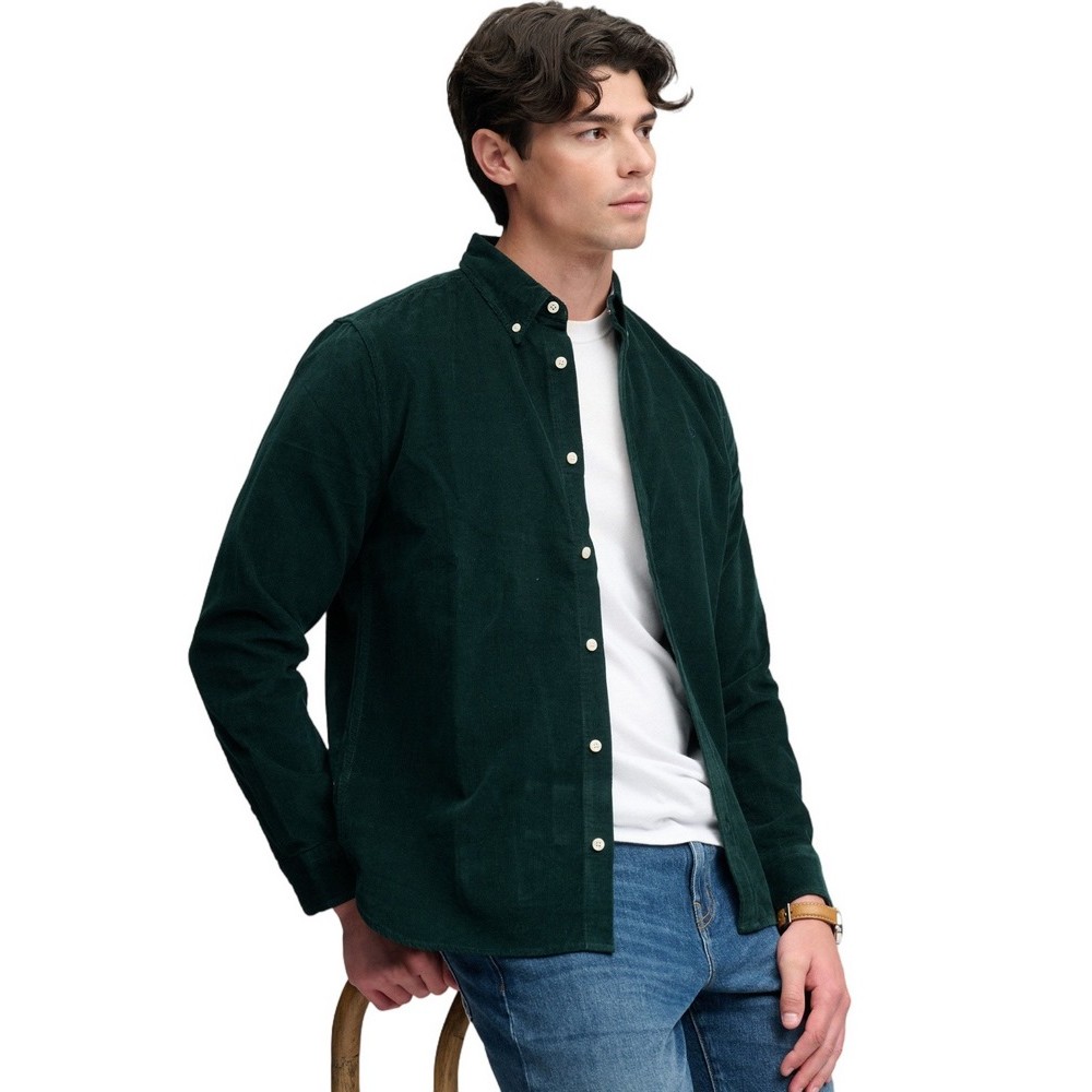 SUPERDRY CLASSIC NEEDLE CORD SHIRT ΠΟΥΚΑΜΙΣΟ ΑΝΔΡΙΚΟ FOREST GREEN