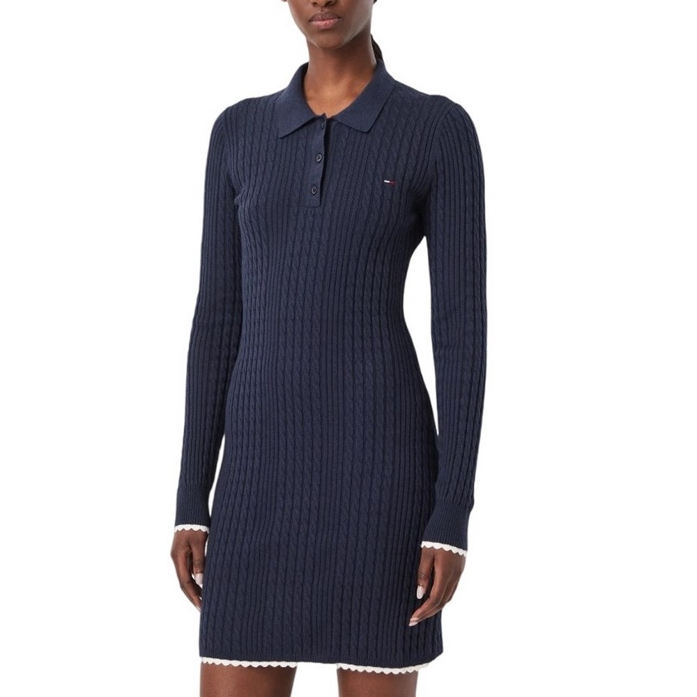 TOMMY JEANS CABLE POLO MINI DRESS EXT ΦΟΡΕΜΑ ΠΛΕΚΤΟ ΓΥΝΑΙΚΕΙΟ NAVY