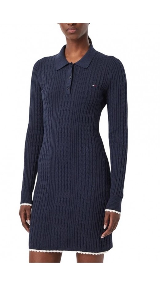 TOMMY JEANS CABLE POLO MINI DRESS EXT ΦΟΡΕΜΑ ΠΛΕΚΤΟ ΓΥΝΑΙΚΕΙΟ NAVY