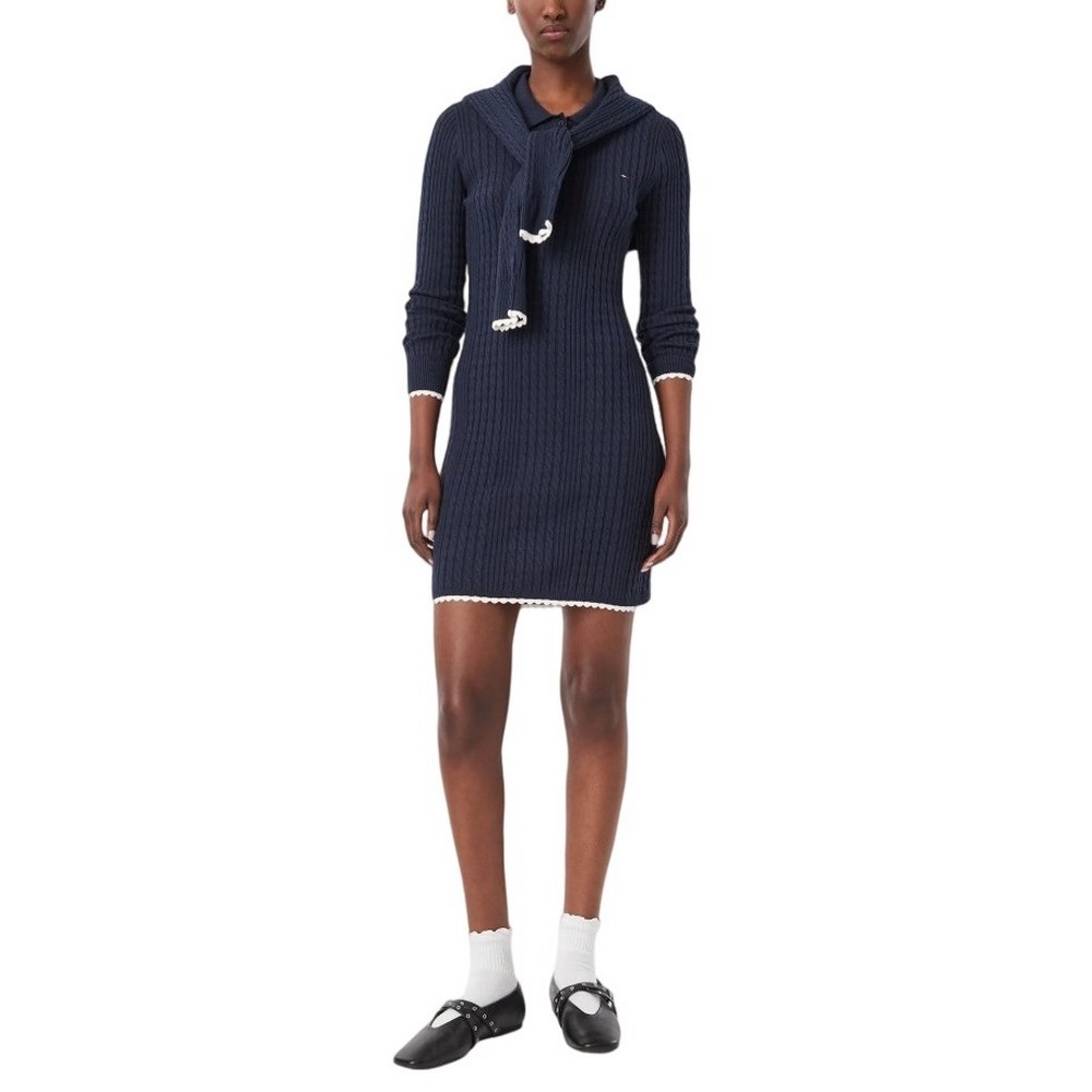 TOMMY JEANS CABLE POLO MINI DRESS EXT ΦΟΡΕΜΑ ΠΛΕΚΤΟ ΓΥΝΑΙΚΕΙΟ NAVY