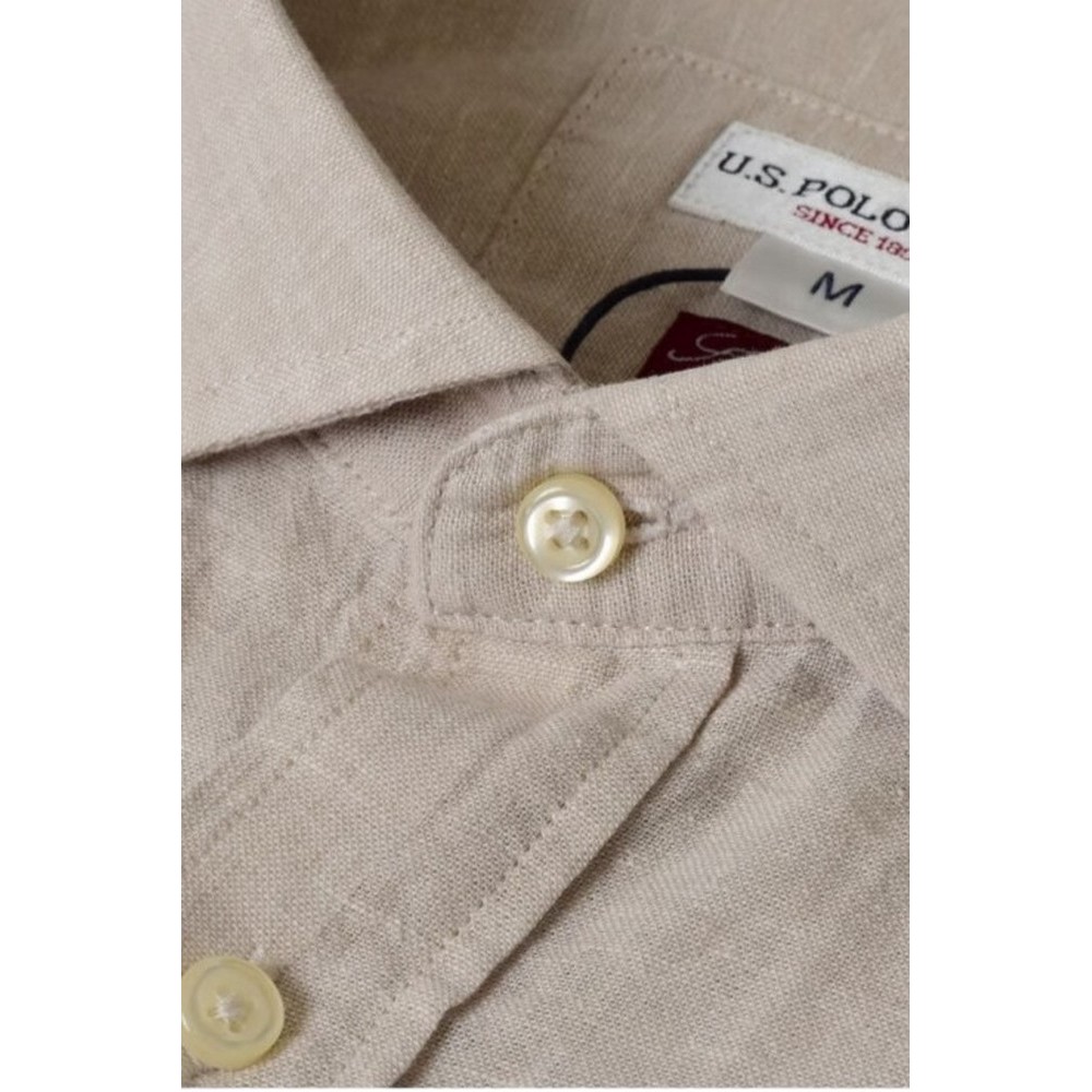 U.S.POLO ZED 000191 EH03 SHIRT LS SLIM FIT ΠΟΥΚΑΜΙΣΟ ΑΝΔΡΙΚΟ BEIGE
