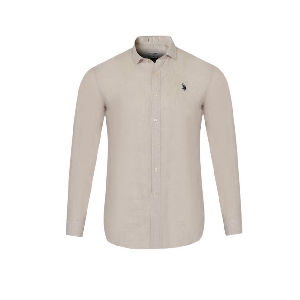 U.S.POLO ZED 000191 EH03 SHIRT LS SLIM FIT ΠΟΥΚΑΜΙΣΟ ΑΝΔΡΙΚΟ BEIGE
