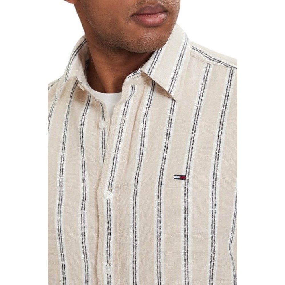 TOMMY JEANS REG LINEN MX STRP SHIRT EXT ΠΟΥΚΑΜΙΣΟ ΑΝΔΡΙΚΟ BEIGE