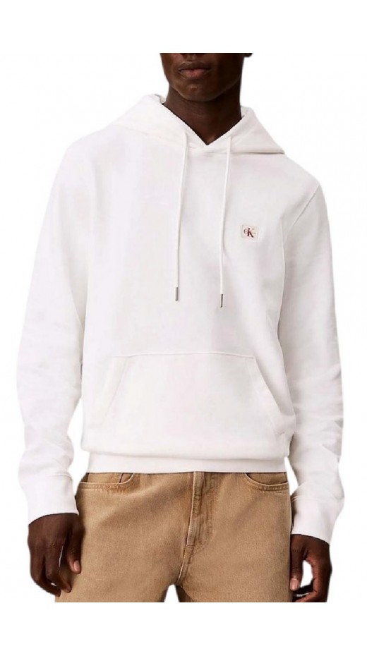 CALVIN KLEIN JEANS 350TERRY WVN LBL HOODIE ΜΠΛΟΥΖΑ ΦΟΥΤΕΡ ΑΝΔΡΙΚΗ BRIGHT WHITE