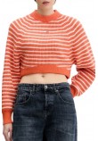 TOMMY JEANS CROP BADGE SWEATER ΜΠΛΟΥΖΑ ΠΛΕΚΤΗ ΓΥΝΑΙΚΕΙΑ CORAL