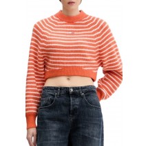 TOMMY JEANS CROP BADGE SWEATER ΜΠΛΟΥΖΑ ΠΛΕΚΤΗ ΓΥΝΑΙΚΕΙΑ CORAL