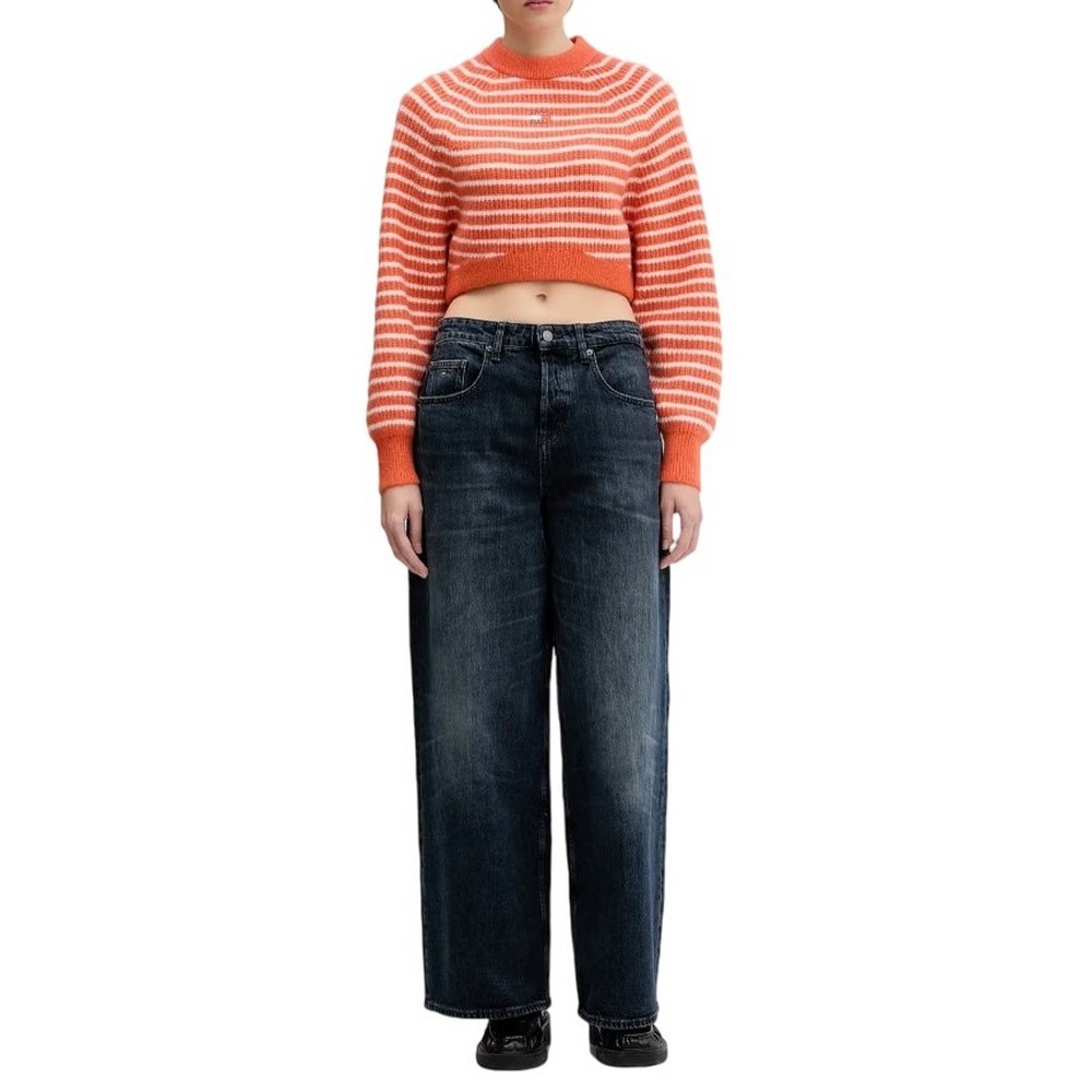 TOMMY JEANS CROP BADGE SWEATER ΜΠΛΟΥΖΑ ΠΛΕΚΤΗ ΓΥΝΑΙΚΕΙΑ CORAL