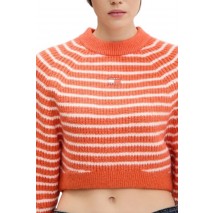 TOMMY JEANS CROP BADGE SWEATER ΜΠΛΟΥΖΑ ΠΛΕΚΤΗ ΓΥΝΑΙΚΕΙΑ CORAL