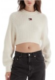 TOMMY JEANS CROP BADGE SWEATER ΜΠΛΟΥΖΑ ΠΛΕΚΤΗ ΓΥΝΑΙΚΕΙΑ WHITE