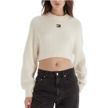 TOMMY JEANS CROP BADGE SWEATER ΜΠΛΟΥΖΑ ΠΛΕΚΤΗ ΓΥΝΑΙΚΕΙΑ WHITE