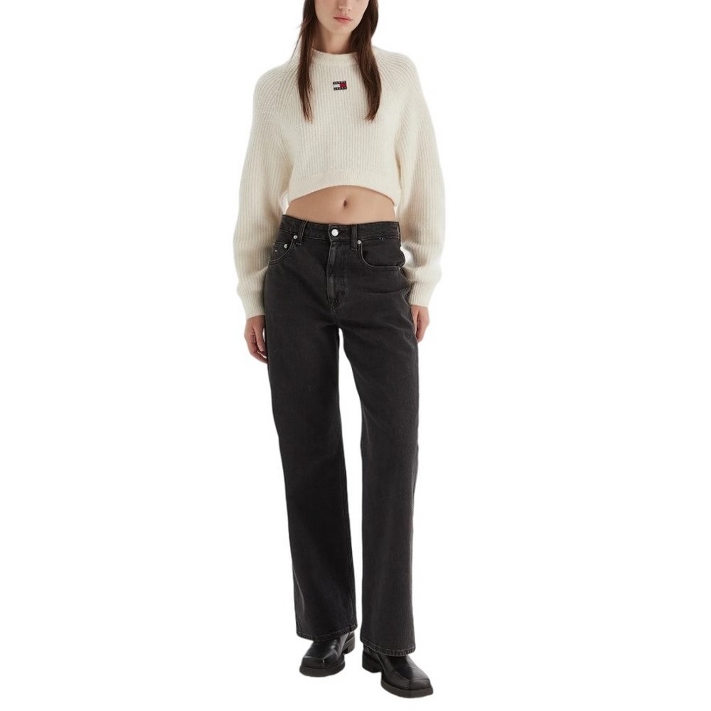 TOMMY JEANS CROP BADGE SWEATER ΜΠΛΟΥΖΑ ΠΛΕΚΤΗ ΓΥΝΑΙΚΕΙΑ WHITE