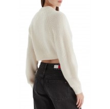 TOMMY JEANS CROP BADGE SWEATER ΜΠΛΟΥΖΑ ΠΛΕΚΤΗ ΓΥΝΑΙΚΕΙΑ WHITE