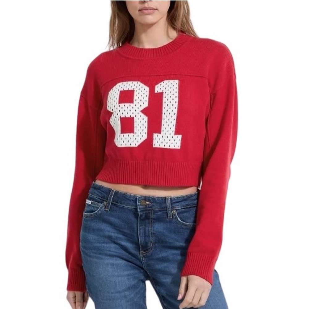 GUESS JEANS  LS CN CROP 81 SWTR  ΜΠΛΟΥΖΑ ΠΛΕΚΤΗ ΓΥΝΑΙΚΕΙΑ RED