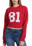 GUESS JEANS  LS CN CROP 81 SWTR  ΜΠΛΟΥΖΑ ΠΛΕΚΤΗ ΓΥΝΑΙΚΕΙΑ RED