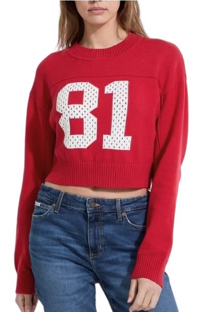 GUESS JEANS  LS CN CROP 81 SWTR  ΜΠΛΟΥΖΑ ΠΛΕΚΤΗ ΓΥΝΑΙΚΕΙΑ RED