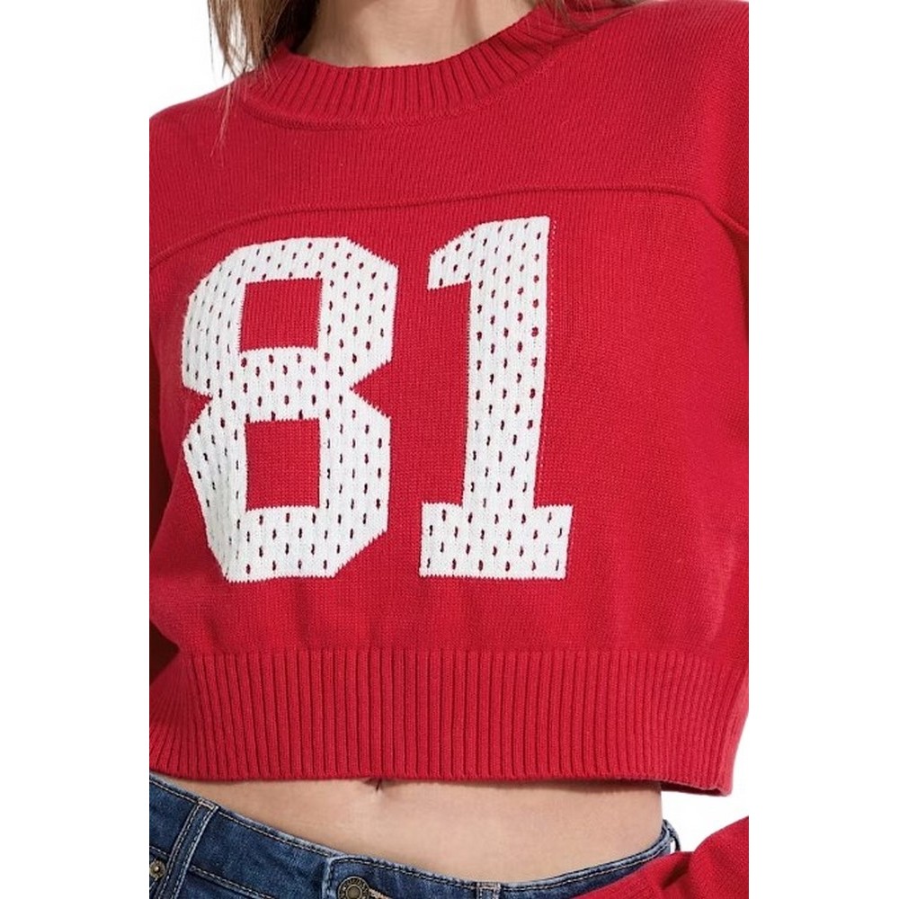 GUESS JEANS  LS CN CROP 81 SWTR  ΜΠΛΟΥΖΑ ΠΛΕΚΤΗ ΓΥΝΑΙΚΕΙΑ RED
