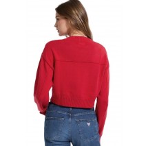 GUESS JEANS  LS CN CROP 81 SWTR  ΜΠΛΟΥΖΑ ΠΛΕΚΤΗ ΓΥΝΑΙΚΕΙΑ RED