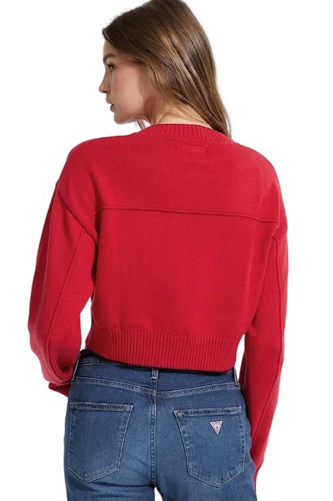 GUESS JEANS  LS CN CROP 81 SWTR  ΜΠΛΟΥΖΑ ΠΛΕΚΤΗ ΓΥΝΑΙΚΕΙΑ RED