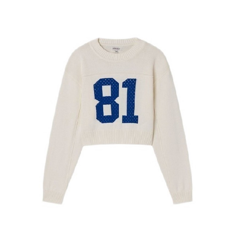 GUESS JEANS  LS CN CROP 81 SWTR  ΜΠΛΟΥΖΑ ΠΛΕΚΤΗ ΓΥΝΑΙΚΕΙΑ OFF WHITE