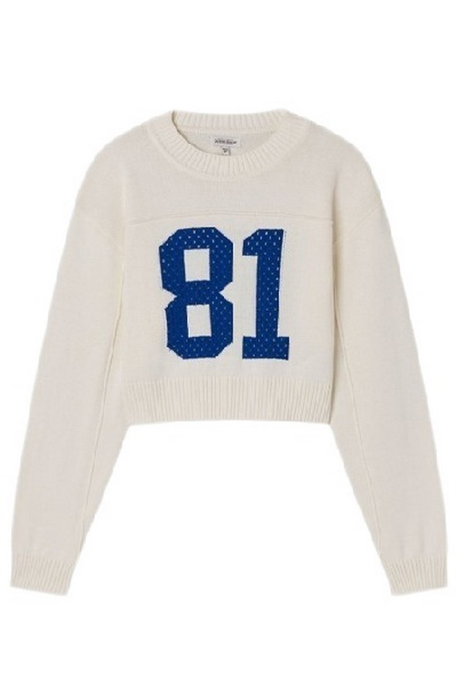 GUESS JEANS  LS CN CROP 81 SWTR  ΜΠΛΟΥΖΑ ΠΛΕΚΤΗ ΓΥΝΑΙΚΕΙΑ OFF WHITE