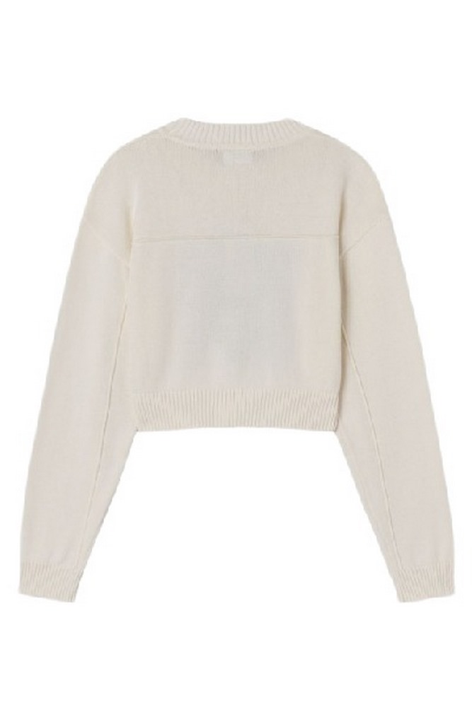 GUESS JEANS  LS CN CROP 81 SWTR  ΜΠΛΟΥΖΑ ΠΛΕΚΤΗ ΓΥΝΑΙΚΕΙΑ OFF WHITE