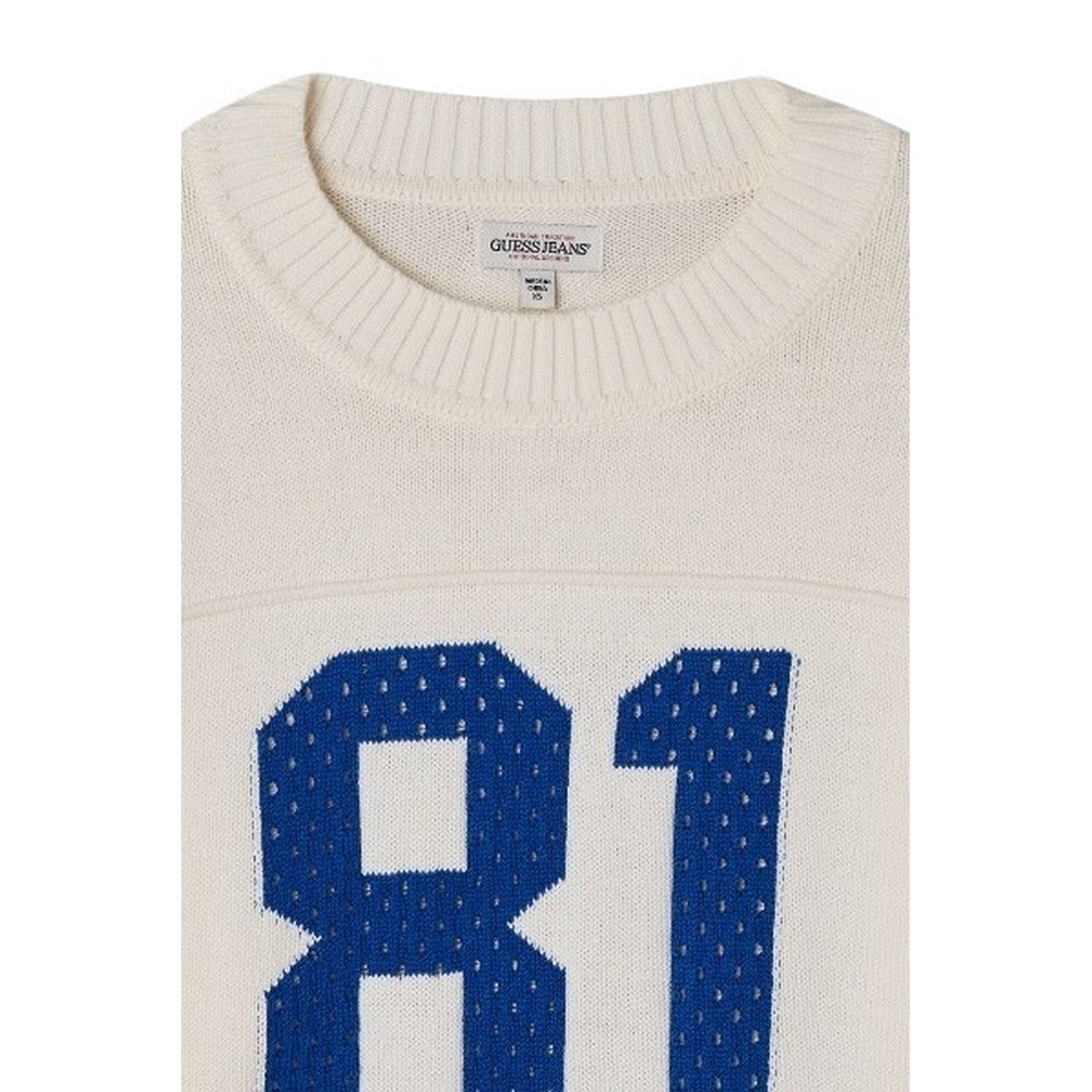 GUESS JEANS  LS CN CROP 81 SWTR  ΜΠΛΟΥΖΑ ΠΛΕΚΤΗ ΓΥΝΑΙΚΕΙΑ OFF WHITE