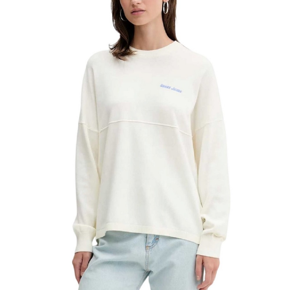 GUESS JEANS LS CN BACK INTARSIA SWTR ΠΛΕΚΤΟ ΓΥΝΑΙΚΕΙΟ ECRU