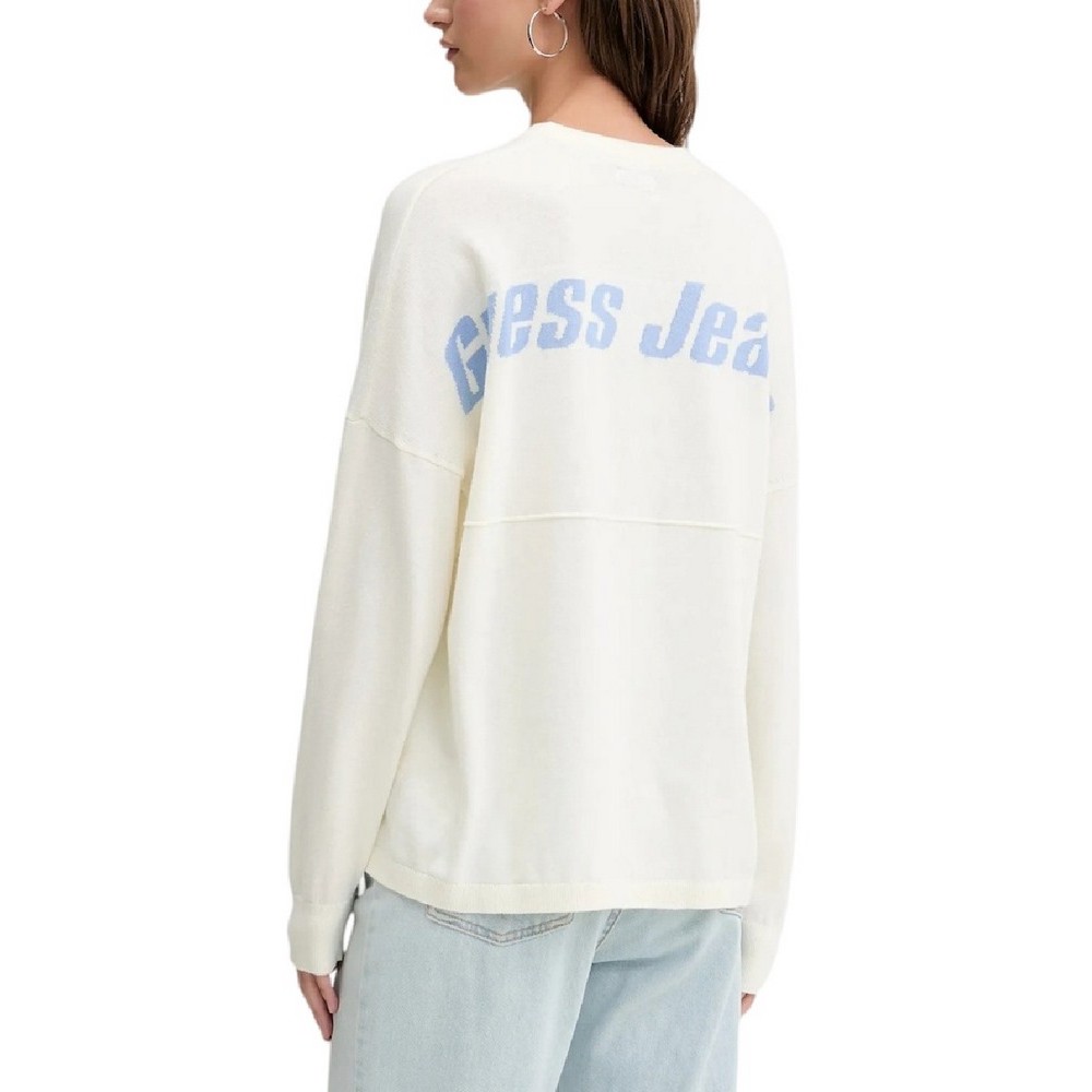 GUESS JEANS LS CN BACK INTARSIA SWTR ΠΛΕΚΤΟ ΓΥΝΑΙΚΕΙΟ ECRU