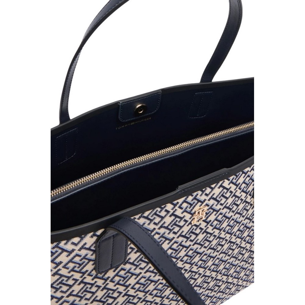 TOMMY HILFIGER ICON TOTE JACQUARD ΤΣΑΝΤΑ ΓΥΝΑΙΚΕΙΑ NAVY/ECRU