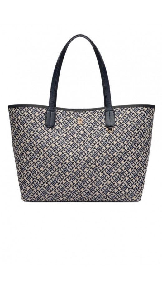 TOMMY HILFIGER ICON TOTE JACQUARD ΤΣΑΝΤΑ ΓΥΝΑΙΚΕΙΑ NAVY/ECRU