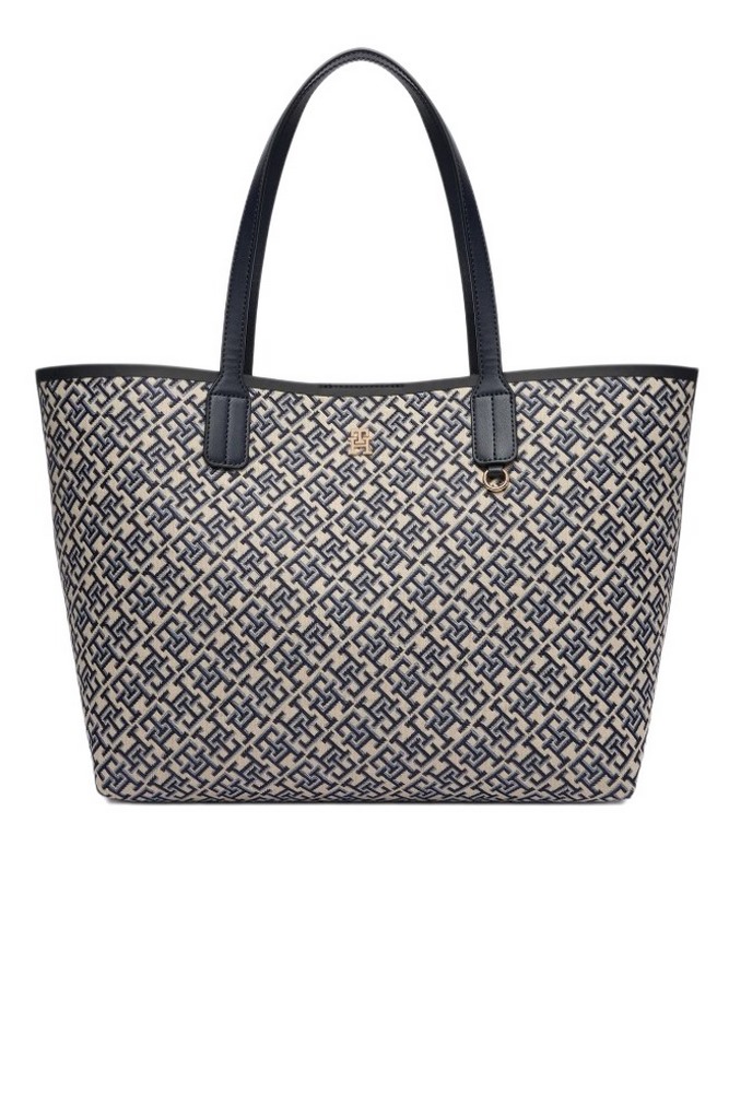 TOMMY HILFIGER ICON TOTE JACQUARD ΤΣΑΝΤΑ ΓΥΝΑΙΚΕΙΑ NAVY/ECRU
