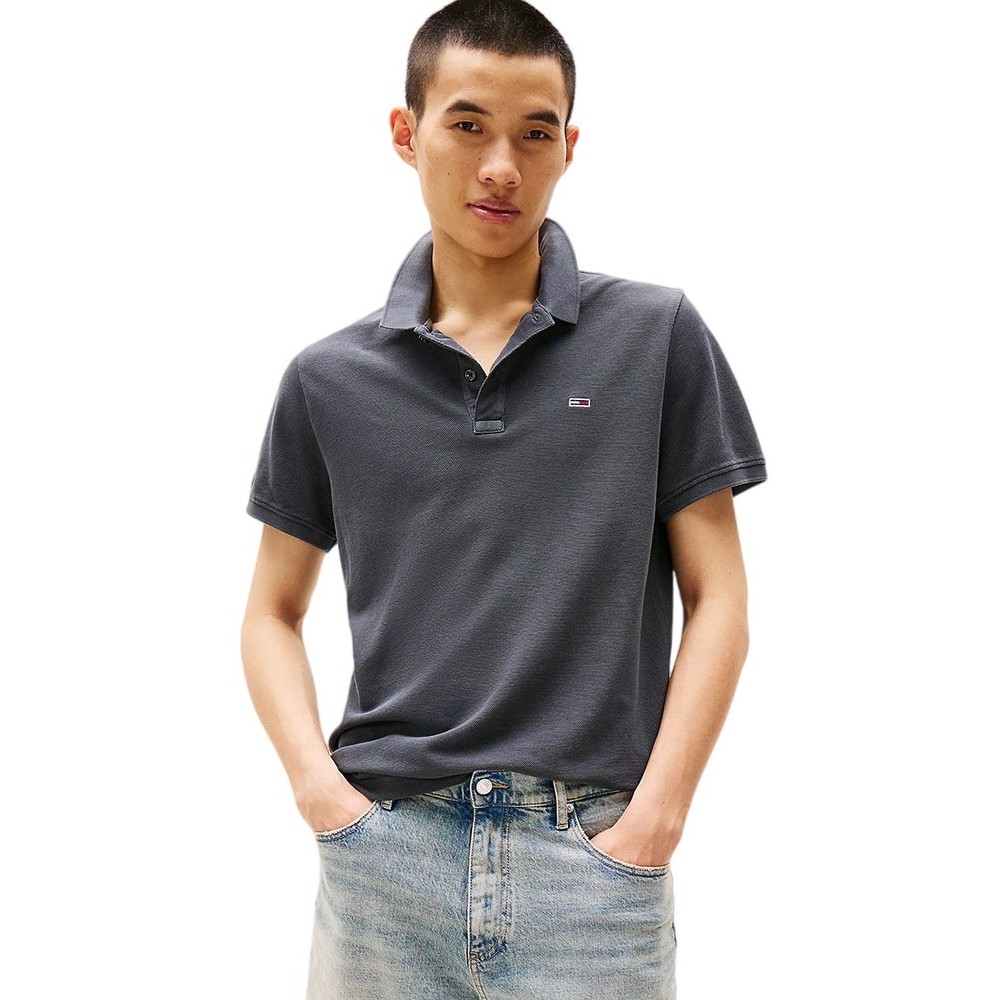 TOMMY JEANS SLIM ESSENTIAL GD POLO T-SHIRT ΜΠΛΟΥΖΑ ΑΝΔΡΙΚΗ WASHED BLACK