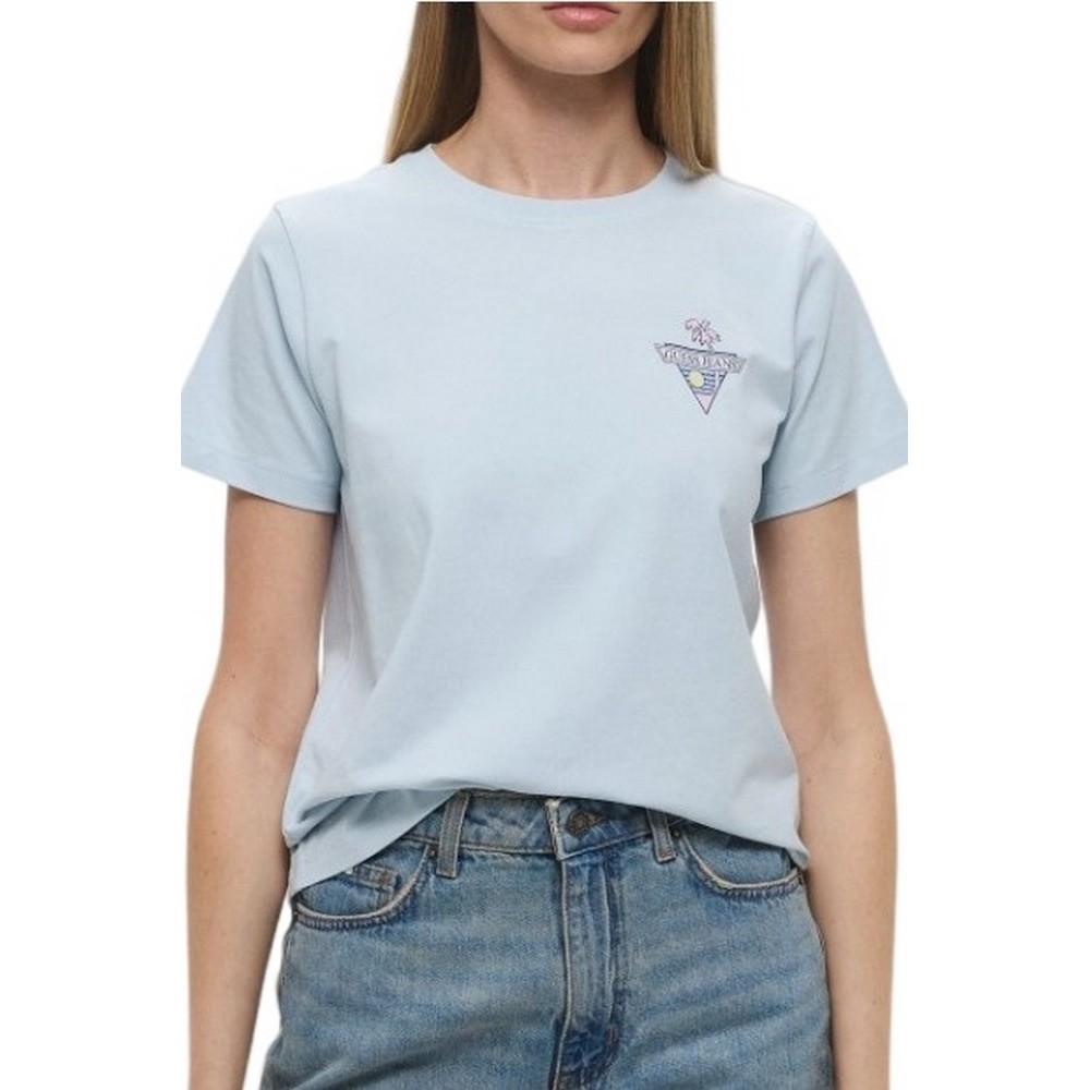 GUESS JEANS CN REG TRIANGL T-SHIRT ΜΠΛΟΥΖΑ ΓΥΝΑΙΚΕΙΑ CIEL