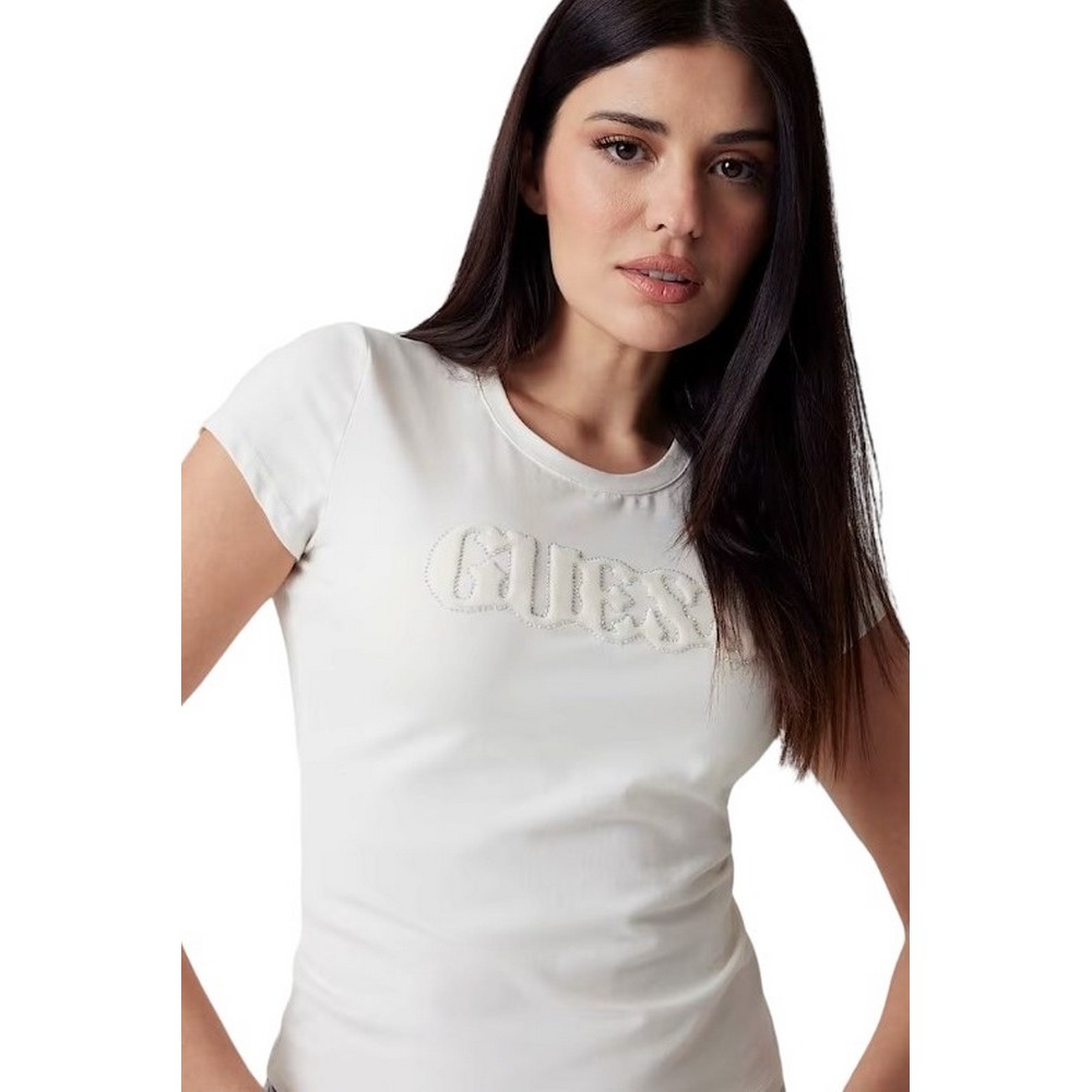 GUESS PONY HAIR LOGO R5 TEE T-SHIRT ΜΠΛΟΥΖΑ ΓΥΝΑΙΚΕΙΑ WHITE