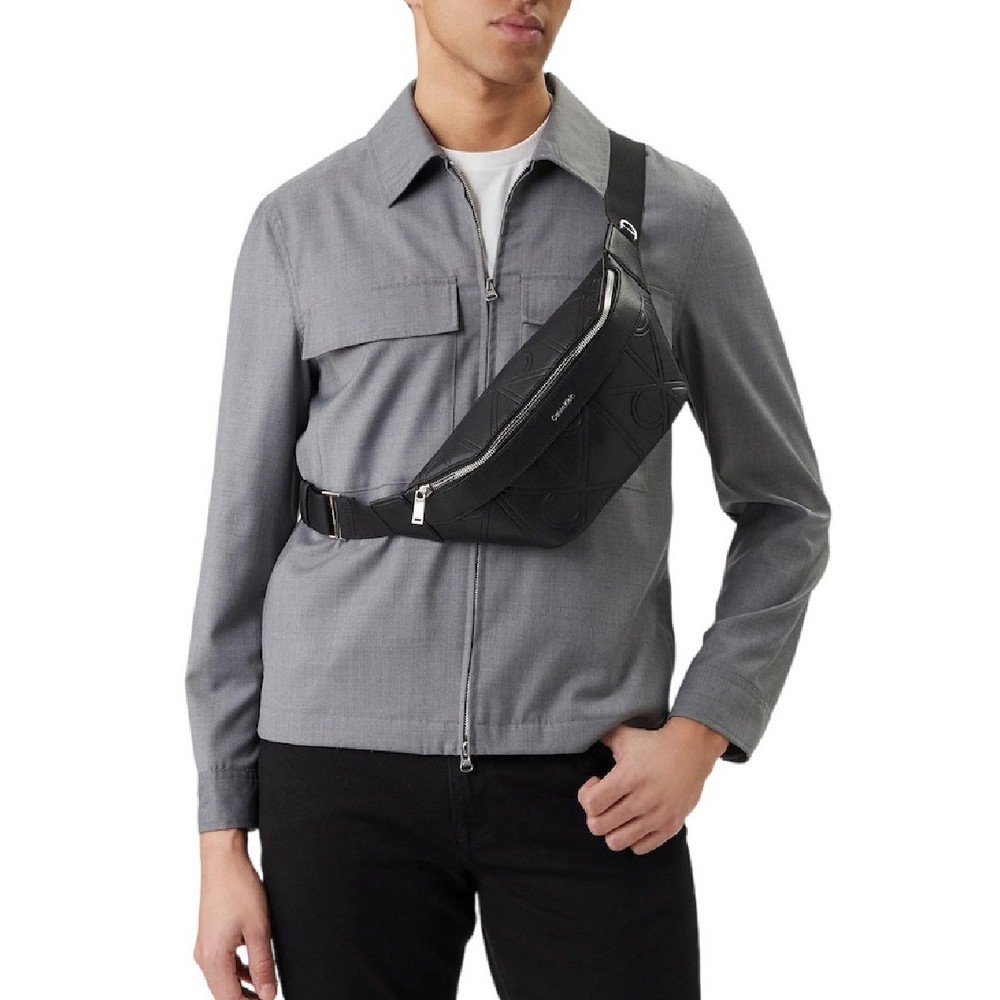 CALVIN KLEIN EMBLEM AOP EMBOSS WAISTBAG ΤΣΑΝΤΑ ΑΝΔΡΙΚΗ BLACK