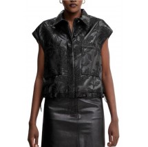 GUESS CHANTAL PU EMBRO VEST ΓΙΛΕΚΟ ΜΠΟΥΦΑΝ ΓΥΝΑΙΚΕΙΟ BLACK