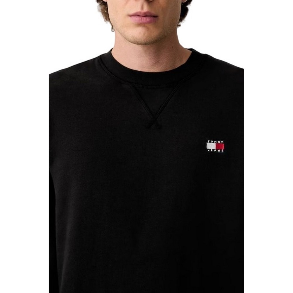 TOMMY JEANS REG BADGE CREW EXT ΜΠΛΟΥΖΑ ΦΟΥΤΕΡ ΑΝΔΡΙΚΗ BLACK