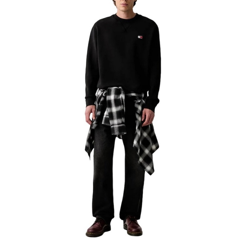 TOMMY JEANS REG BADGE CREW EXT ΜΠΛΟΥΖΑ ΦΟΥΤΕΡ ΑΝΔΡΙΚΗ BLACK