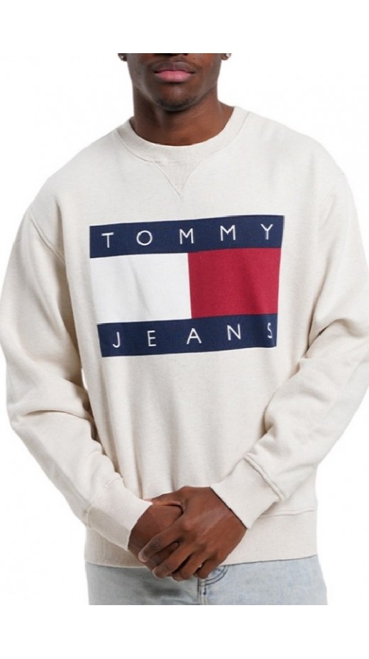 TOMMY JEANS  MELANGE FLAG CREW ΜΠΛΟΥΖΑ ΦΟΥΤΕΡ ΑΝΔΡΙΚΗ ECRU