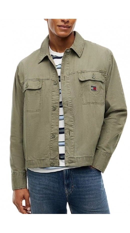 TOMMY JEANS ESSENTIAL OVERSHIRT ΠΟΥΚΑΜΙΣΟ ΑΝΔΡΙΚΟ MILITARY GREEN