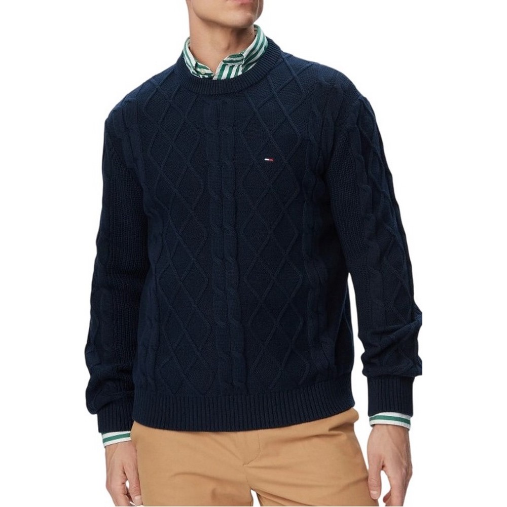 TOMMY JEANS REG CLASSIC FLAG CABLE SWTR ΠΛΕΚΤΗ ΜΠΛΟΥΖΑ ΑΝΔΡΙΚΗ NAVY