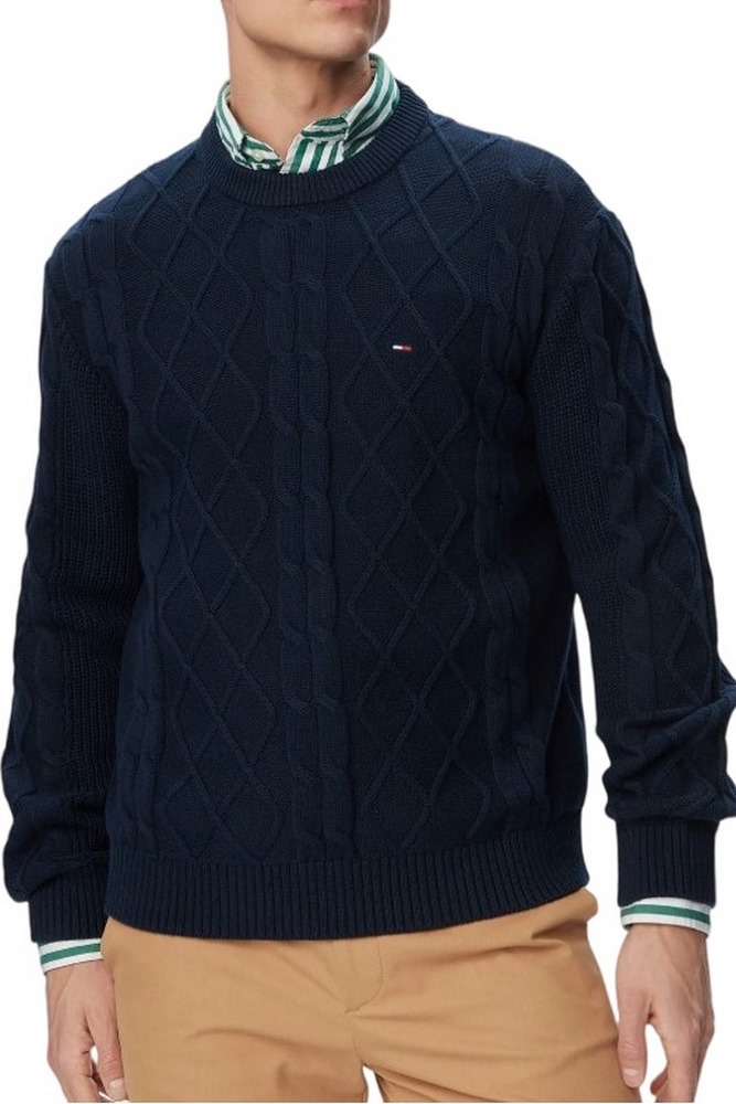 TOMMY JEANS REG CLASSIC FLAG CABLE SWTR ΠΛΕΚΤΗ ΜΠΛΟΥΖΑ ΑΝΔΡΙΚΗ NAVY