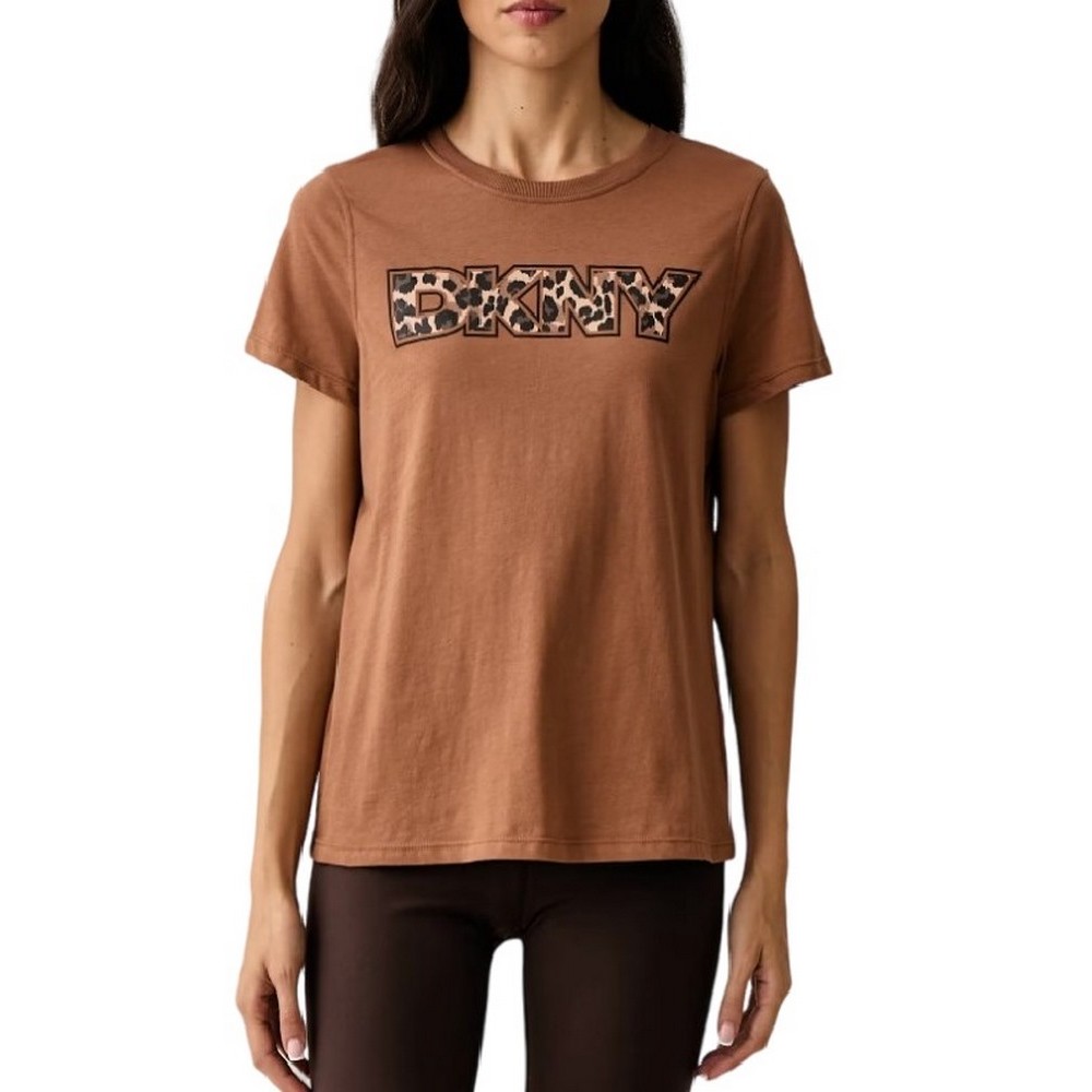 DKNY LEOPARD LOGO T-SHIRT ΜΠΛΟΥΖΑ ΓΥΝΑΙΚΕΙΑ CARAMEL