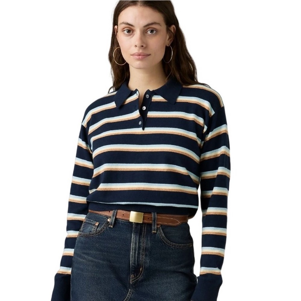 LEVIS SUPER SOFT POLO ΜΠΛΟΥΖΑ ΠΛΕΚΤΗ ΜΑΚΡΥΜΑΝΙΚΗ ΓΥΝΑΙΚΕΙΑ NAVY