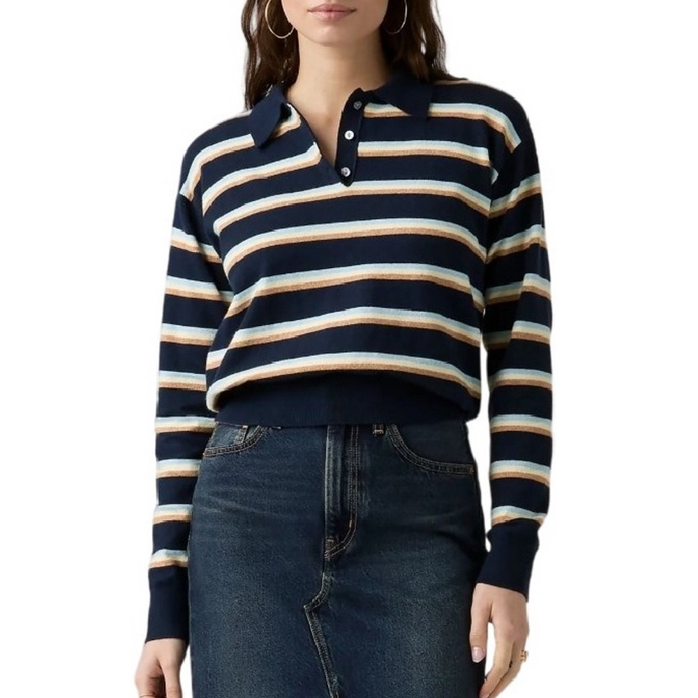 LEVIS SUPER SOFT POLO ΜΠΛΟΥΖΑ ΠΛΕΚΤΗ ΜΑΚΡΥΜΑΝΙΚΗ ΓΥΝΑΙΚΕΙΑ NAVY