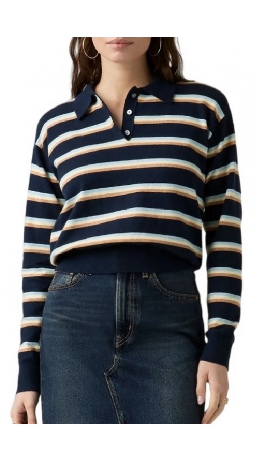 LEVIS SUPER SOFT POLO ΜΠΛΟΥΖΑ ΠΛΕΚΤΗ ΜΑΚΡΥΜΑΝΙΚΗ ΓΥΝΑΙΚΕΙΑ NAVY